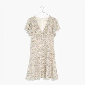 Madewell 100% Silk Ruffle-Neck Mini Dress